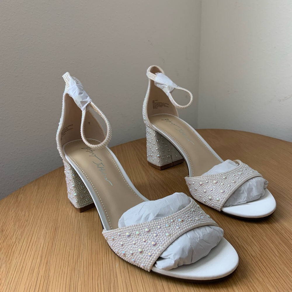 Betsey Johnson Kami Pearl Embellished Block Heel Sandals